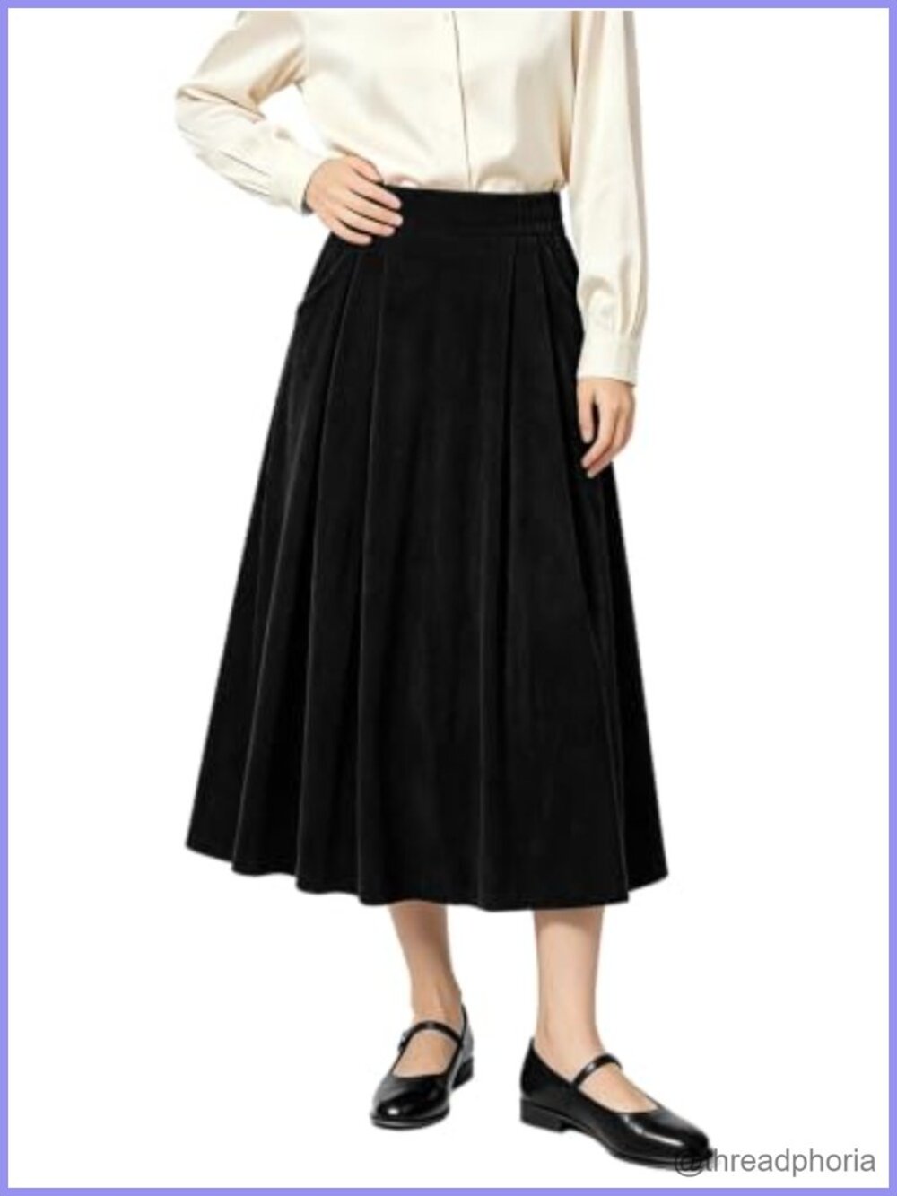 Womens Corduroy Midi Skirt High Waisted A-Line with Pockets Fall Winter